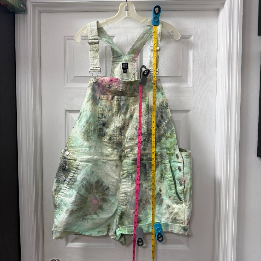 Gap Denim shortalls overalls multicolored watercolor tie-dye pattern size XXL - Picture 3 of 9